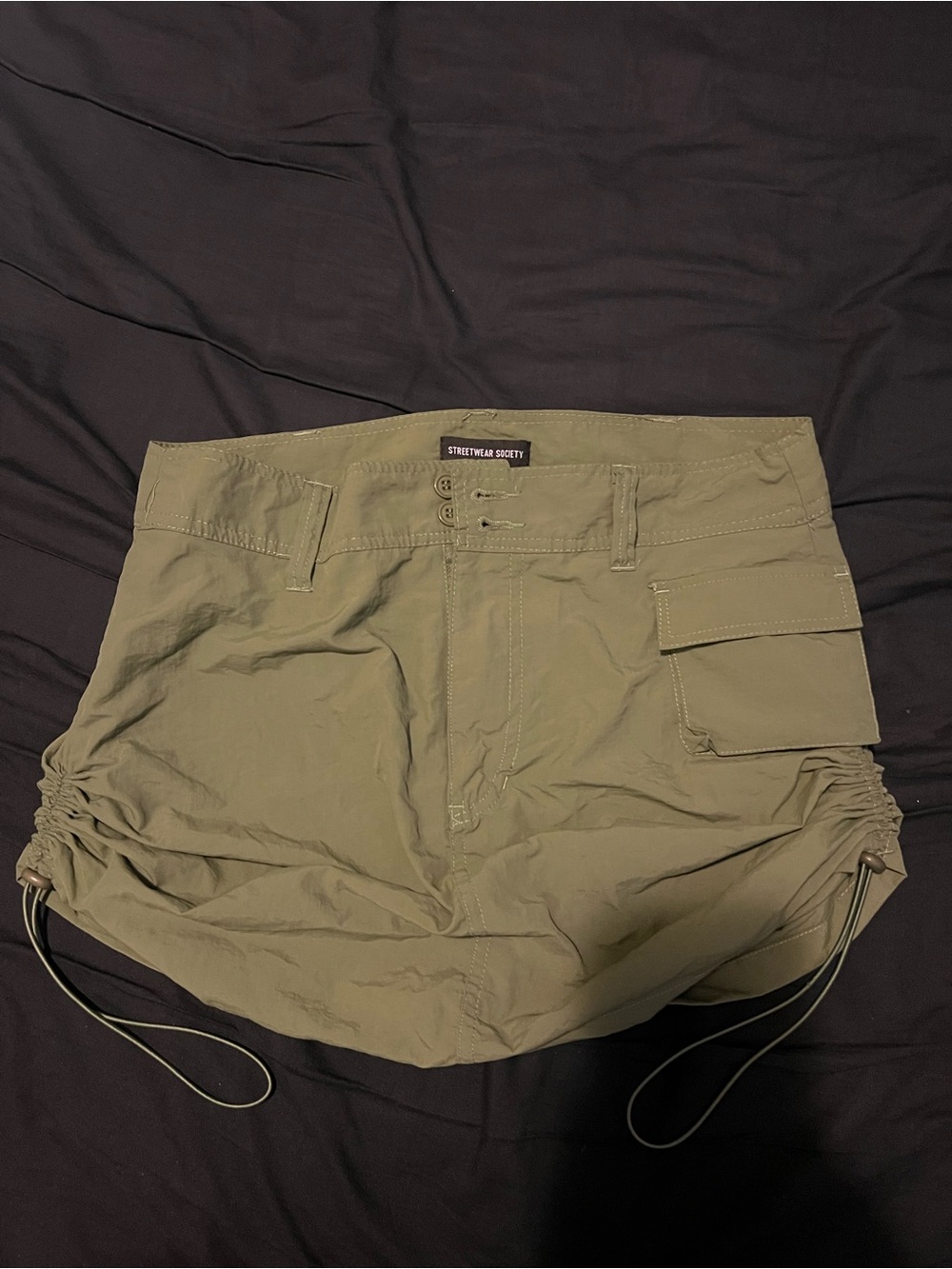Streetwear Society Olive Utility Cargo skirt with Drawcord Hem